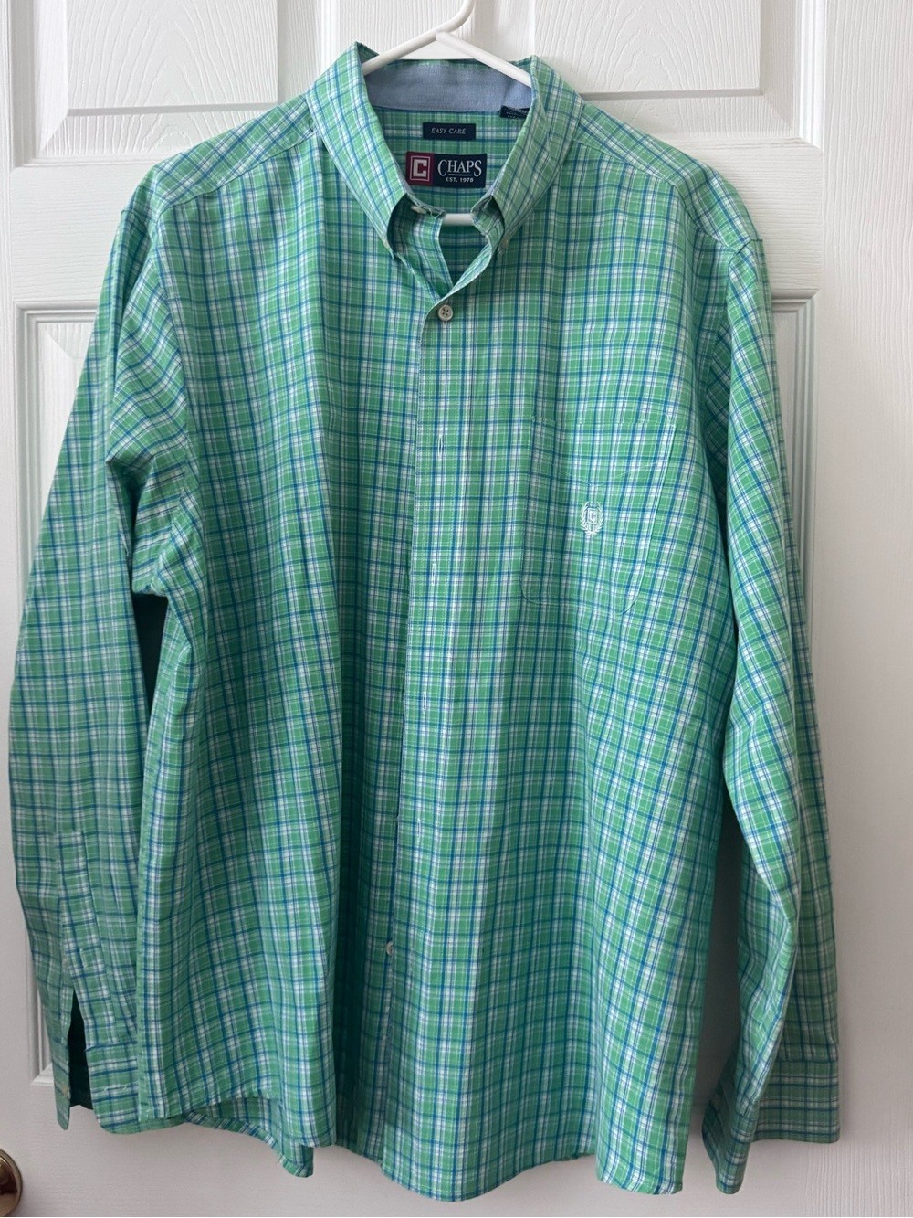 Chaps Men's Green and Blue Plaid Button-Down Shirt-Size XL